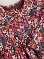 Burgundy Red Ditsy Floral Long Sleeve Ribbed Dress (3mths-7yrs) - Image 7 of 8