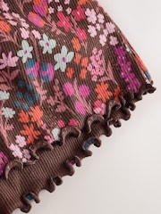 Burgundy Red Ditsy Floral Long Sleeve Ribbed Dress (3mths-7yrs) - Image 8 of 8