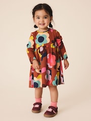 Brown Flowers Long Sleeve Ribbed Dress (3mths-7yrs) - Image 1 of 6