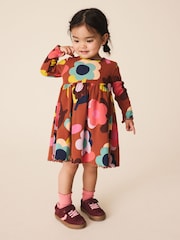 Brown Flowers Long Sleeve Ribbed Dress (3mths-7yrs) - Image 2 of 6