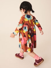 Brown Flowers Long Sleeve Ribbed Dress (3mths-7yrs) - Image 3 of 6