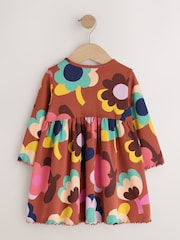 Brown Flowers Long Sleeve Ribbed Dress (3mths-7yrs) - Image 5 of 6
