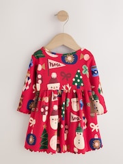 Red Christmas Long Sleeve Christmas Ribbed Dress (3mths-7yrs) - Image 2 of 4