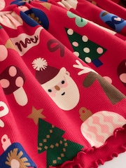 Red Christmas Long Sleeve Christmas Ribbed Dress (3mths-7yrs) - Image 3 of 4