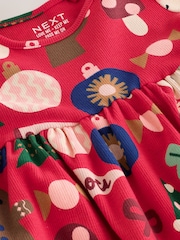 Red Christmas Long Sleeve Christmas Ribbed Dress (3mths-7yrs) - Image 4 of 4