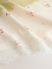 Sage Floral Satin Lace Trim Short Sleeve T-Shirt - Image 2 of 3