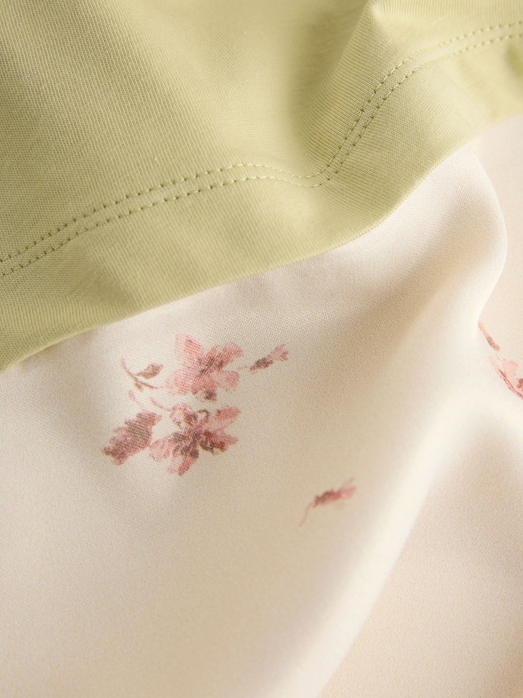 Sage Floral Satin Lace Trim Short Sleeve T-Shirt - Image 3 of 3