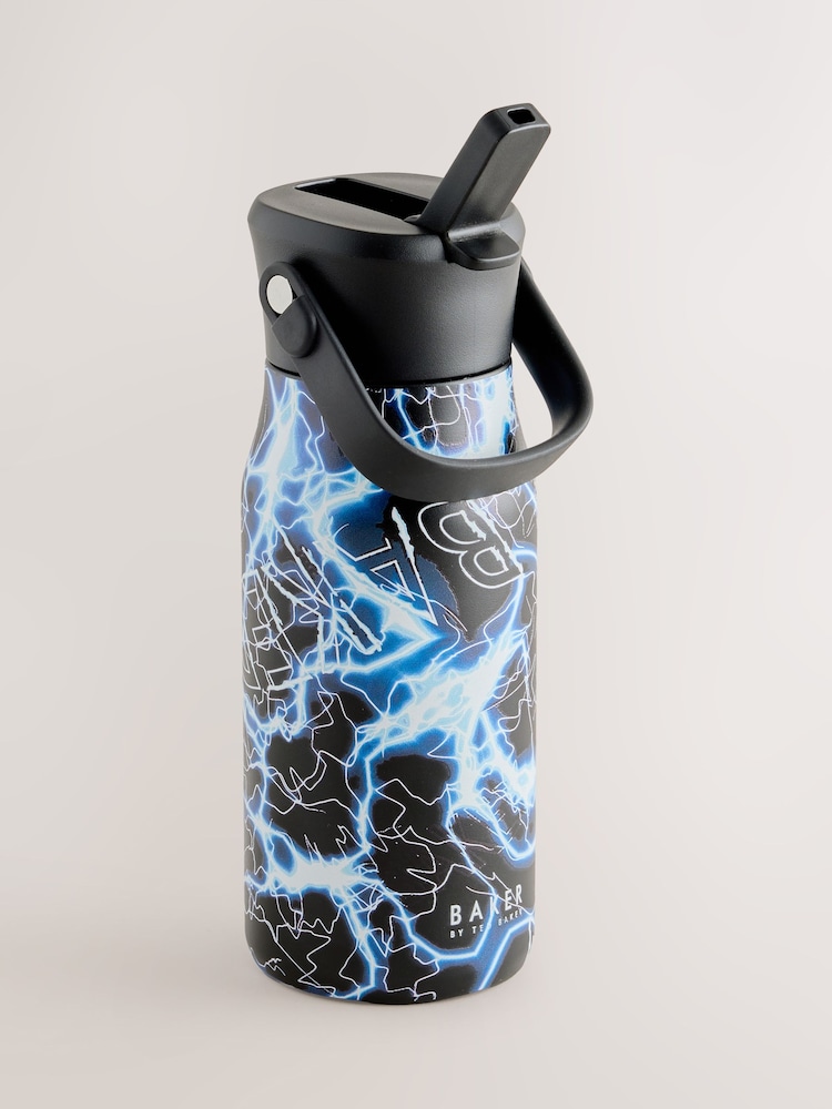 Baker by Ted Baker Blue Lightening Storm Back to School Stainless Steel Water Bottle With Straw - Image 1 of 5 Baker by Ted Baker Blue Lightening Storm Back to School Stainless Steel Water Bottle With Straw - Image 1 of 5