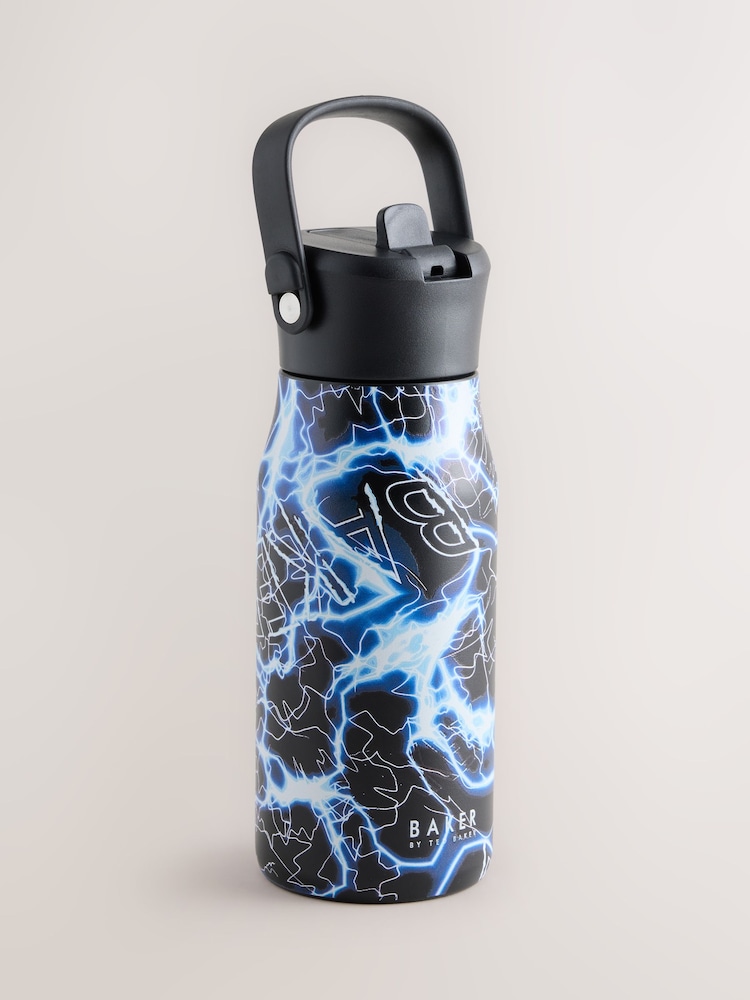 Baker by Ted Baker Blue Lightening Storm Back to School Stainless Steel Water Bottle With Straw - Image 2 of 5 Baker by Ted Baker Blue Lightening Storm Back to School Stainless Steel Water Bottle With Straw - Image 2 of 5