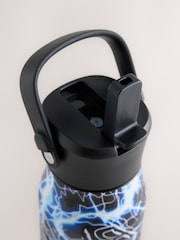 Baker by Ted Baker Blue Lightening Storm Back to School Stainless Steel Water Bottle With Straw - Image 5 of 5