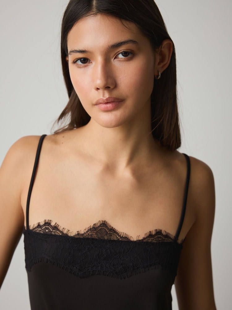 Black Lace Trim Sleeveless Cami Top - Image 4 of 4