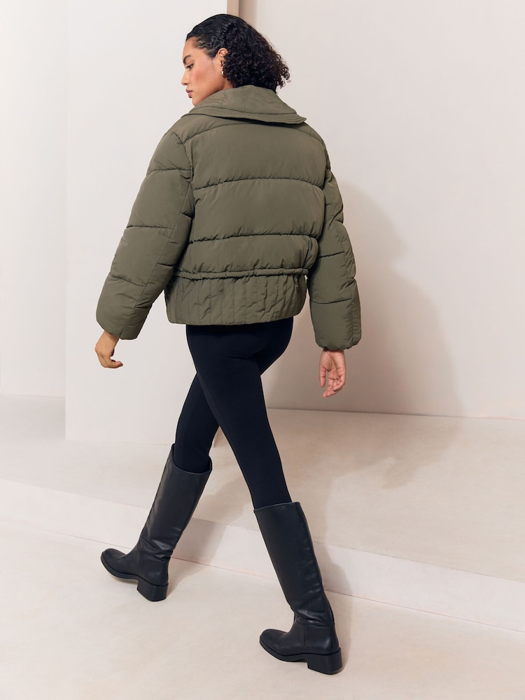 Lipsy Olive Green Short Fur Collar Puffer Coat - Image 5 of 5