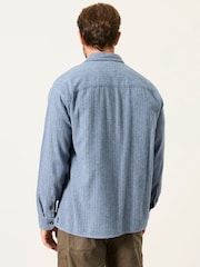 FatFace Light Blue Long Sleeve Relaxed Fit Herringbone Stripe Brushed Shirt - Image 2 of 6