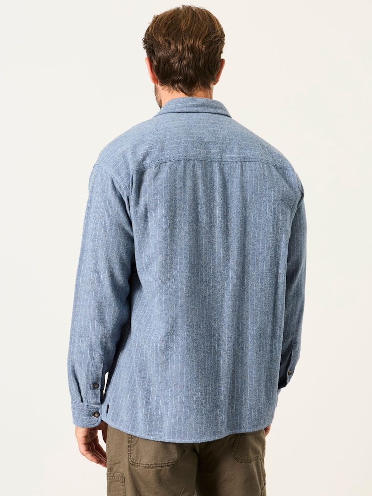 FatFace Light Blue Long Sleeve Relaxed Fit Herringbone Stripe Brushed Shirt - Image 2 of 6