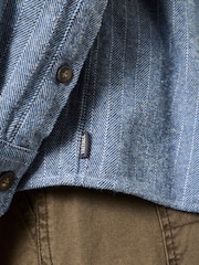 FatFace Light Blue Long Sleeve Relaxed Fit Herringbone Stripe Brushed Shirt - Image 3 of 6