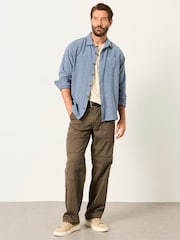 FatFace Light Blue Long Sleeve Relaxed Fit Herringbone Stripe Brushed Shirt - Image 4 of 6