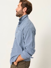 FatFace Light Blue Long Sleeve Relaxed Fit Herringbone Stripe Brushed Shirt - Image 5 of 6