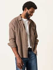 FatFace Brown Long Sleeve Relaxed Fit Herringbone Stripe Brushed Shirt - Image 1 of 7