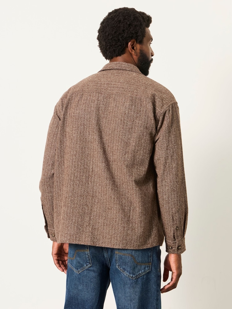 FatFace Brown Long Sleeve Relaxed Fit Herringbone Stripe Brushed Shirt - Image 2 of 7