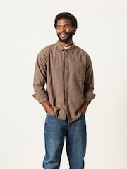 FatFace Brown Long Sleeve Relaxed Fit Herringbone Stripe Brushed Shirt - Image 3 of 7