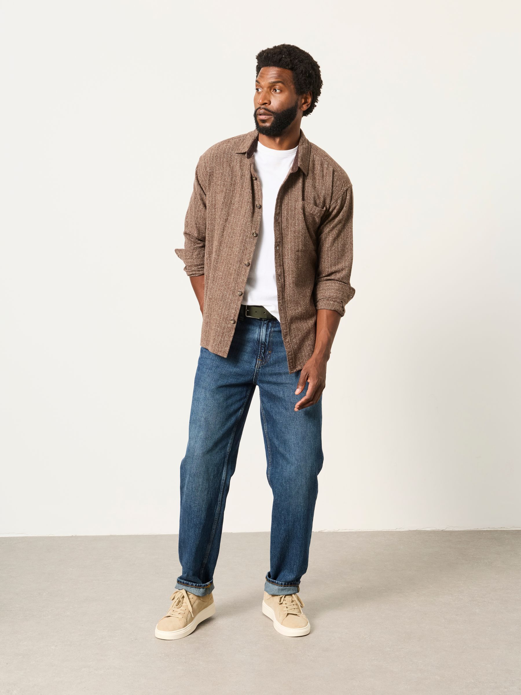 Buy FatFace Brown Long Sleeve Relaxed Fit Herringbone Stripe