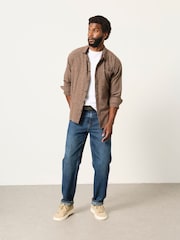 FatFace Brown Long Sleeve Relaxed Fit Herringbone Stripe Brushed Shirt - Image 4 of 7