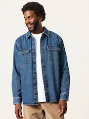 FatFace Dark Blue Relaxed Fit Denim Shirt - Image 1 of 6