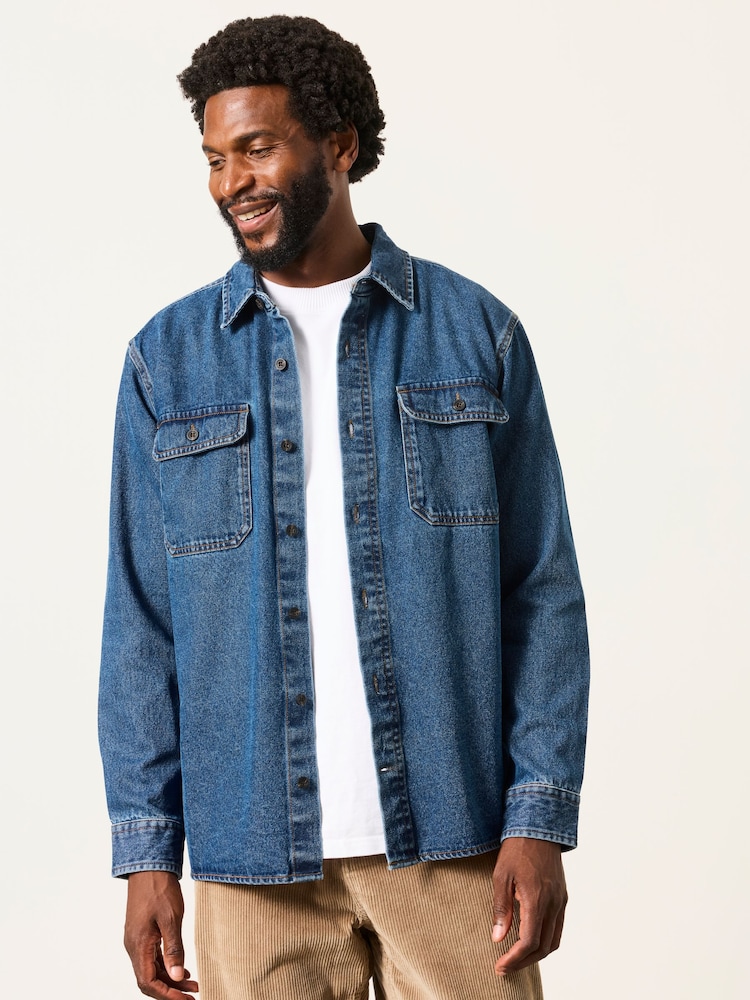FatFace Dark Blue Relaxed Fit Denim Shirt - Image 1 of 6 FatFace Dark Blue Relaxed Fit Denim Shirt - Image 1 of 6