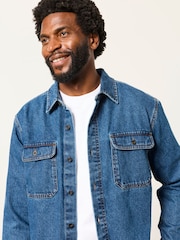 FatFace Dark Blue Relaxed Fit Denim Shirt - Image 3 of 6