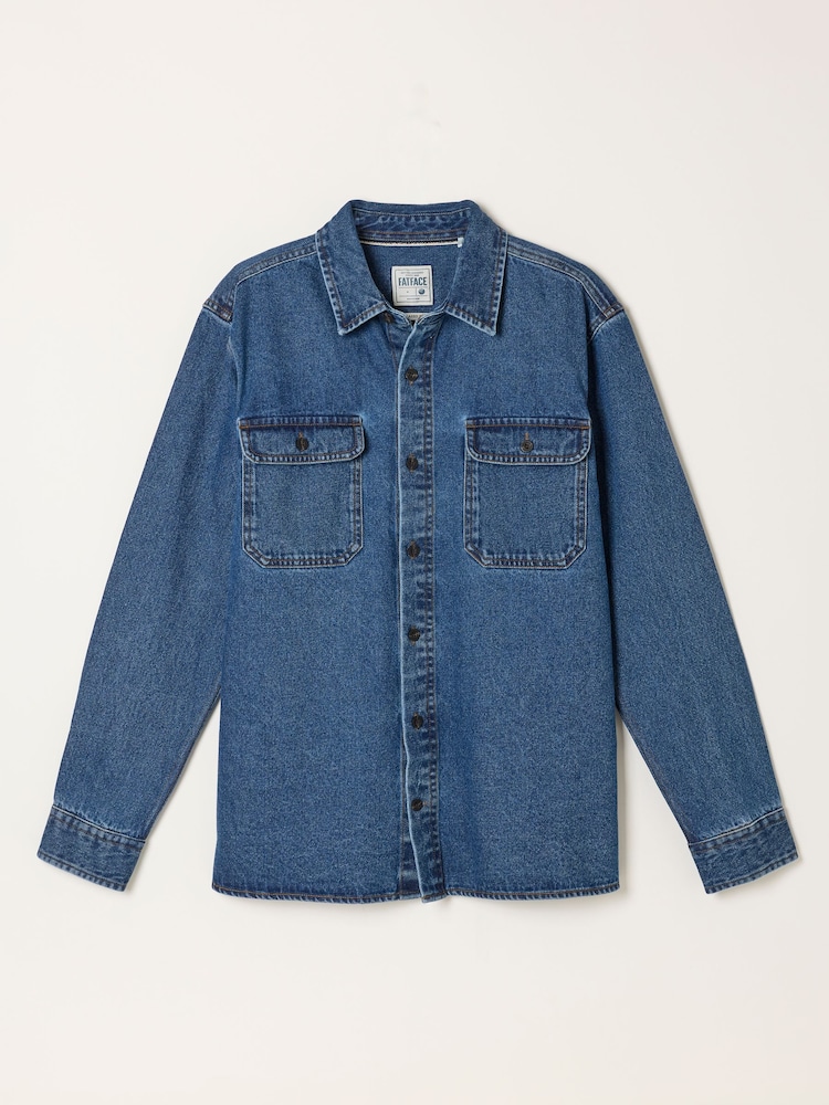 FatFace Dark Blue Relaxed Fit Denim Shirt - Image 6 of 6 FatFace Dark Blue Relaxed Fit Denim Shirt - Image 6 of 6