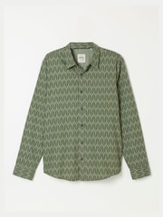 FatFace Dusky Green Long Sleeve Chambray Leaf Print Shirt - Image 5 of 5