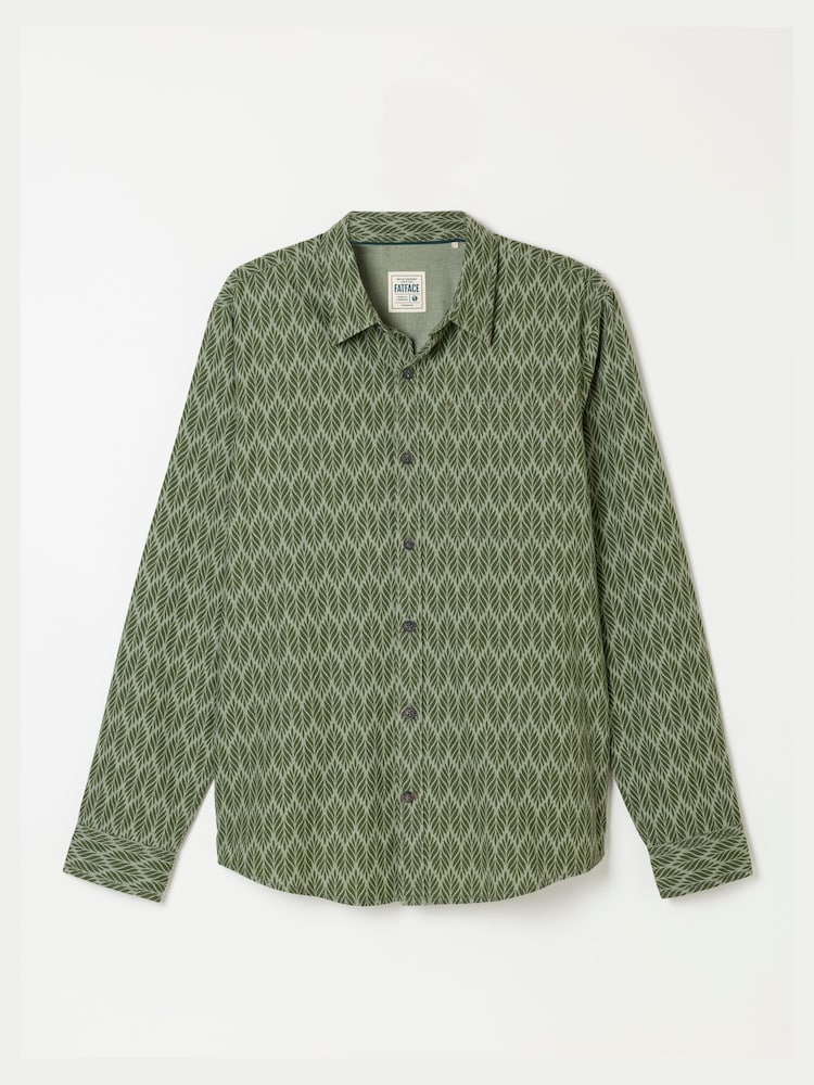 FatFace Dusky Green Long Sleeve Chambray Leaf Print Shirt - Image 5 of 5
