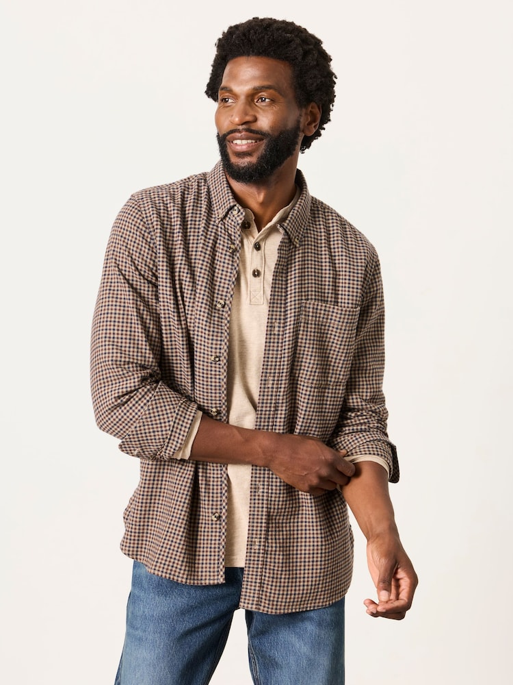 FatFace Trawden Brown Long Sleeve Gingham Shirt - Image 1 of 5