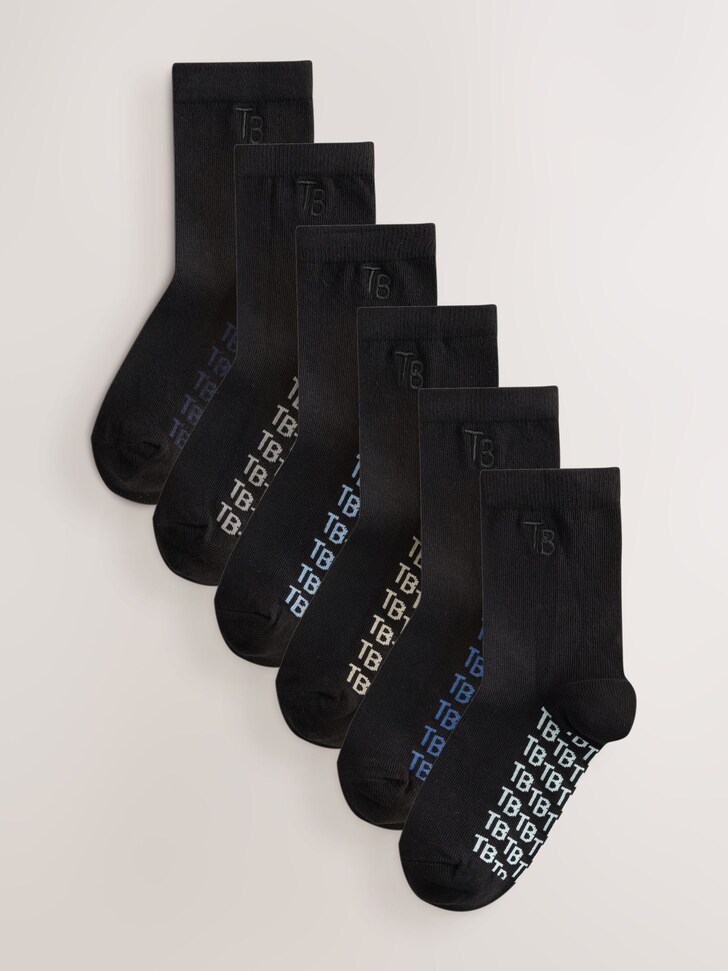 Baker by Ted Baker Black Back To School Branded Crew Socks 6 Pack