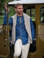 FatFace Dark Blue Long Sleeve Grandad Denim Shirt - Image 1 of 8