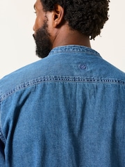 FatFace Dark Blue Long Sleeve Grandad Denim Shirt - Image 4 of 8