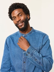 FatFace Dark Blue Long Sleeve Grandad Denim Shirt - Image 6 of 8