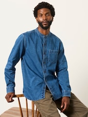 FatFace Dark Blue Long Sleeve Grandad Denim Shirt - Image 7 of 8