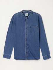FatFace Dark Blue Long Sleeve Grandad Denim Shirt - Image 8 of 8