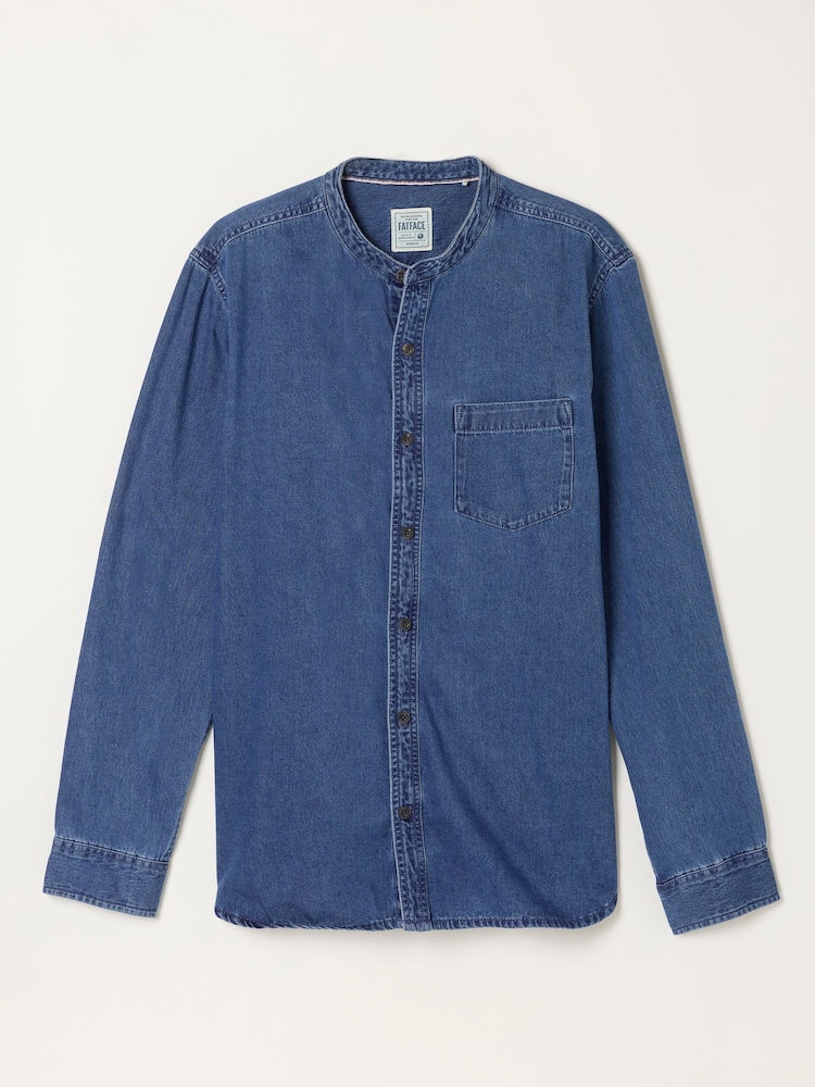 FatFace Dark Blue Long Sleeve Grandad Denim Shirt - Image 8 of 8 FatFace Dark Blue Long Sleeve Grandad Denim Shirt - Image 8 of 8