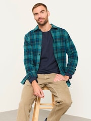 FatFace Hagley Teal Blue Long Sleeve Check Shirt - Image 5 of 6