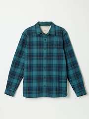 FatFace Hagley Teal Blue Long Sleeve Check Shirt - Image 6 of 6