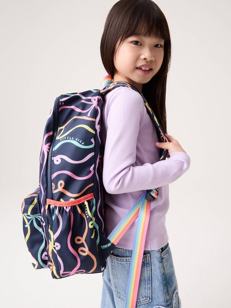 Little Bird by Jools Oliver Navy Back To School Pastel Rainbow Bow Backpack - Image 2 of 6 Little Bird by Jools Oliver Navy Back To School Pastel Rainbow Bow Backpack - Image 2 of 6