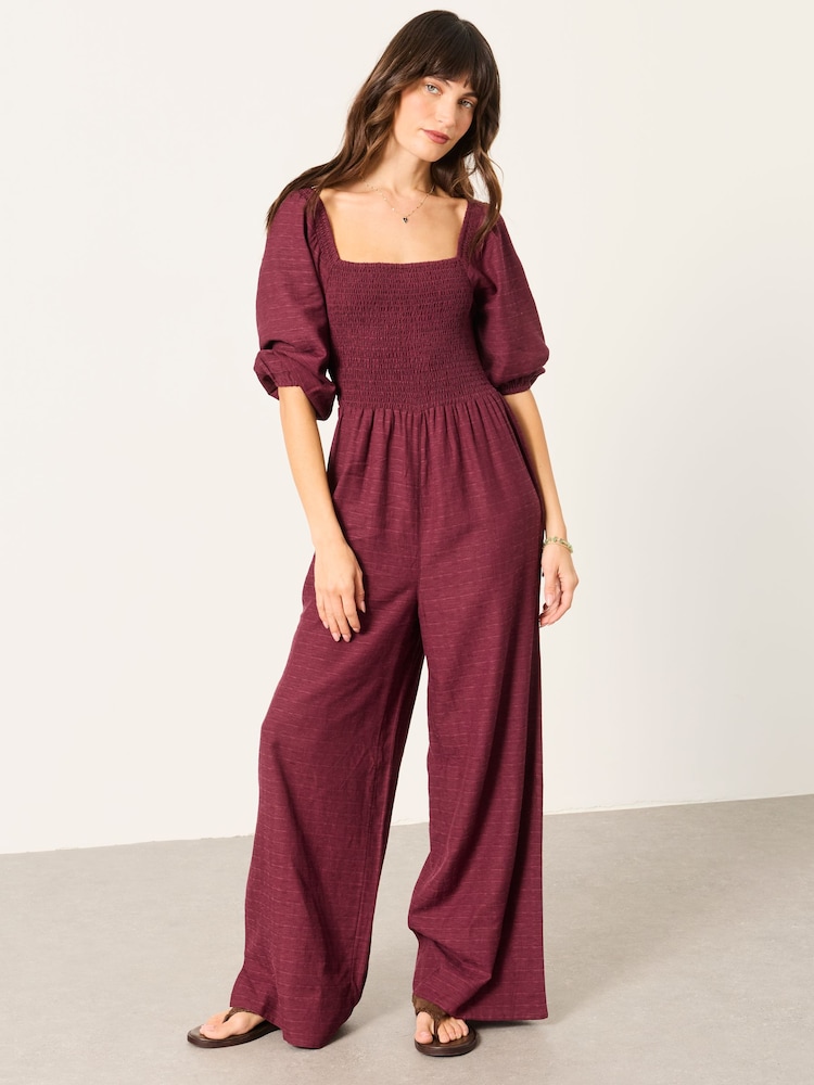 FatFace Adele Plum Purple Petite Embroidered Jumpsuit - Image 1 of 6 FatFace Adele Plum Purple Petite Embroidered Jumpsuit - Image 1 of 6