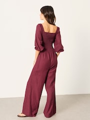 FatFace Adele Plum Purple Petite Embroidered Jumpsuit - Image 2 of 6