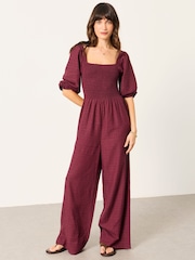 FatFace Adele Plum Purple Petite Embroidered Jumpsuit - Image 3 of 6