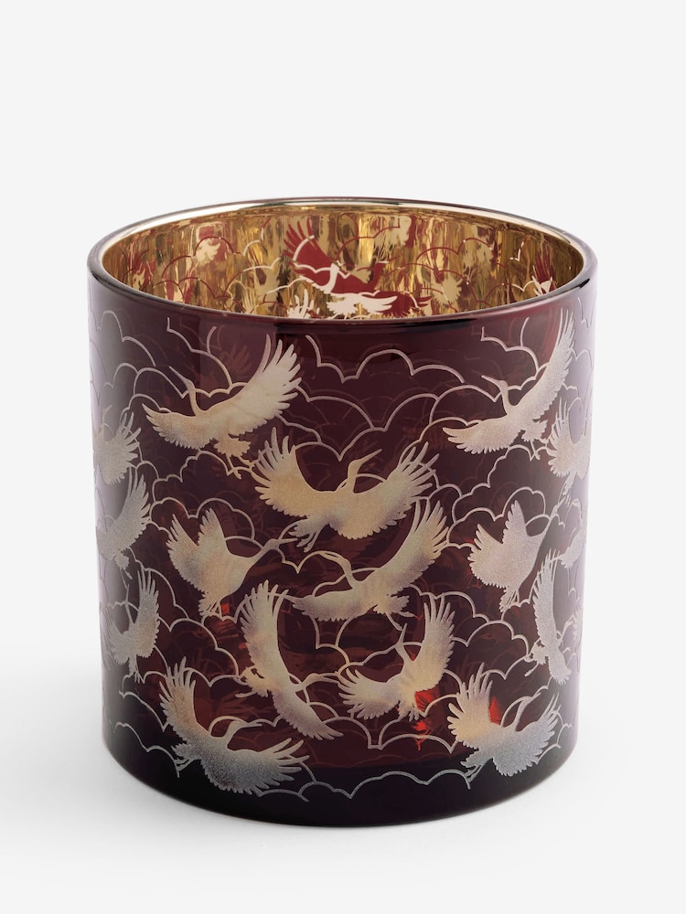 Purple Crane Birds Glass Hurricane - Image 4 of 4 Purple Crane Birds Glass Hurricane - Image 4 of 4