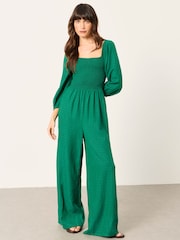 FatFace Adele Green Petite Embroidered Jumpsuit - Image 1 of 5
