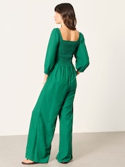 FatFace Adele Green Petite Embroidered Jumpsuit - Image 2 of 5