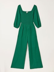 FatFace Adele Green Petite Embroidered Jumpsuit - Image 5 of 5